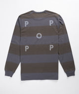 POP Trading Company Striped Logo Long Sleeve T-Shirt - Charcoal/Delicioso