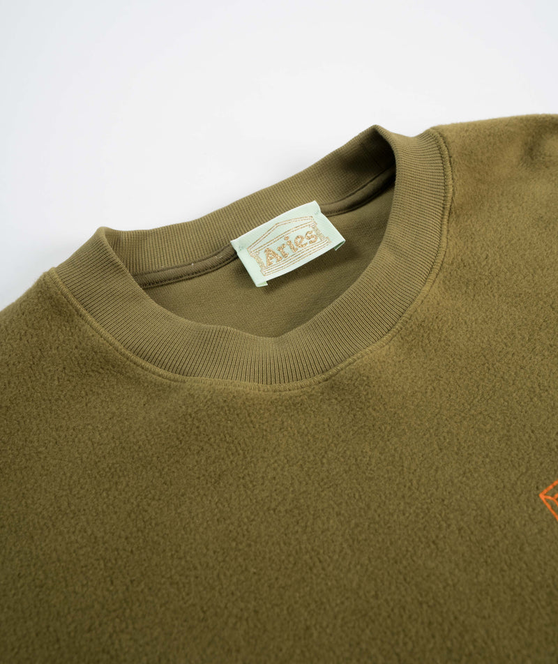 Aries Reverse Fleece Temple Sweat - Olive