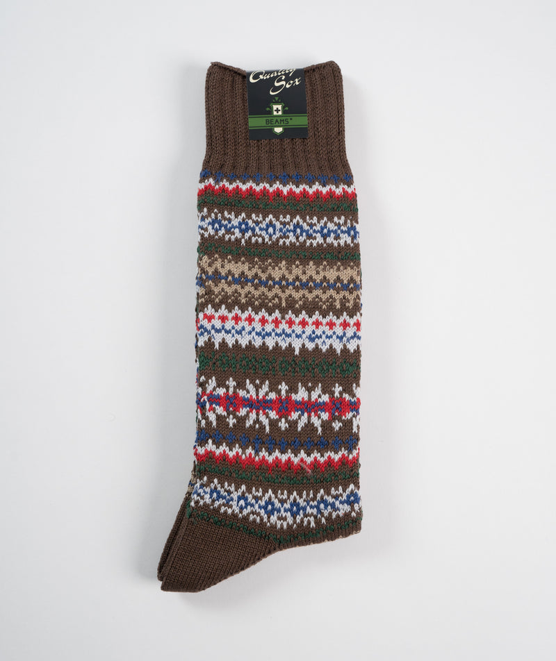 Beams Plus Fairisle socks - Brown