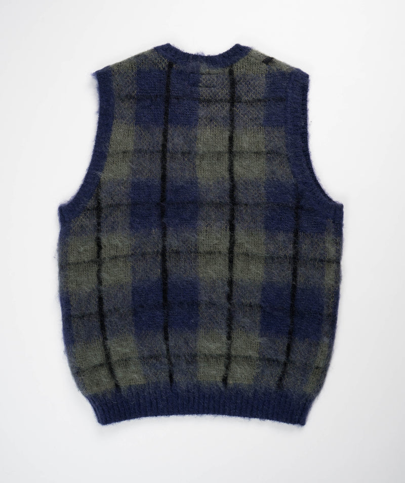 Beams Check Mohair Vest - Navy