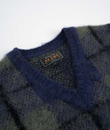 Beams Check Mohair Vest - Navy