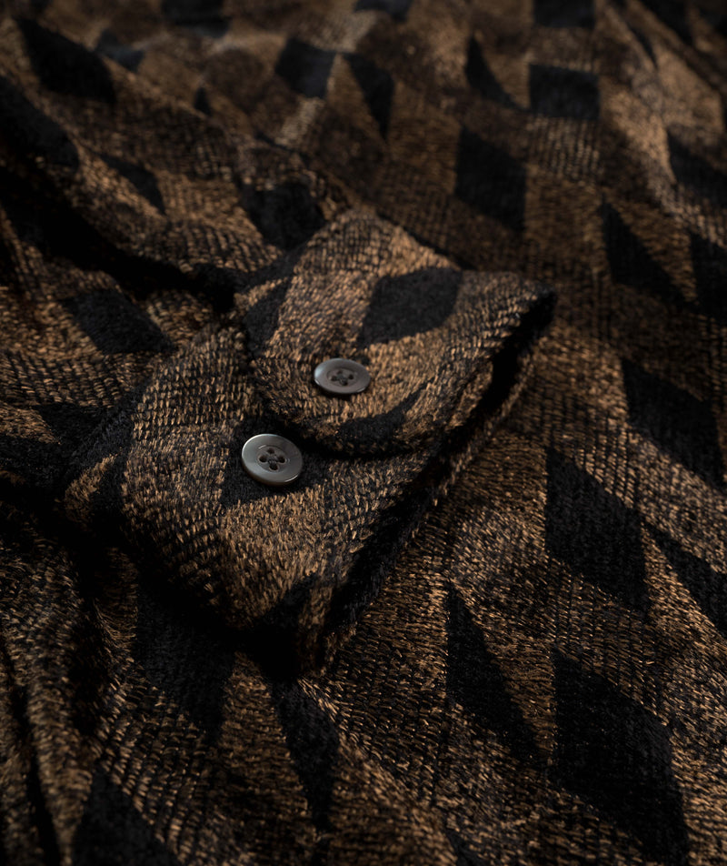 Beams Zipper Jacquard Diamond Pattern Overshirt - Black