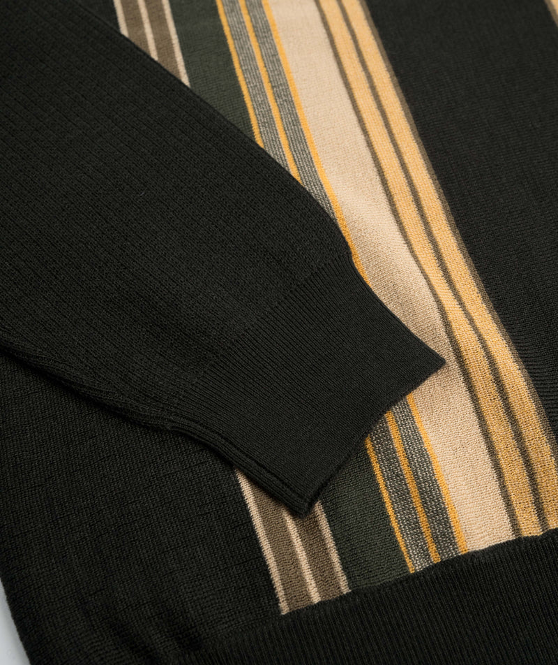 Beams Stripe Knit Polo - Dark Green