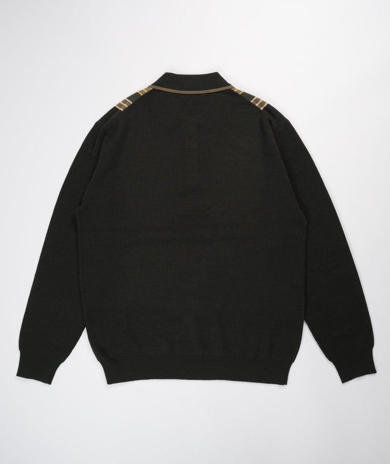 Beams Stripe Knit Polo - Dark Green