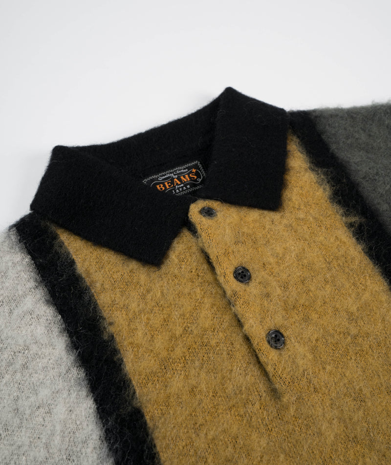 Beams Shaggy Wool Knit Polo - Black