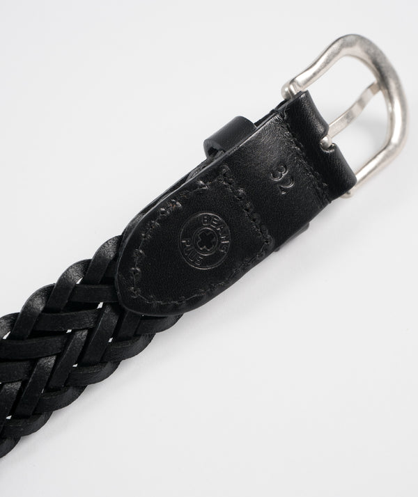 Beams Plus Leather mesh belt - Black