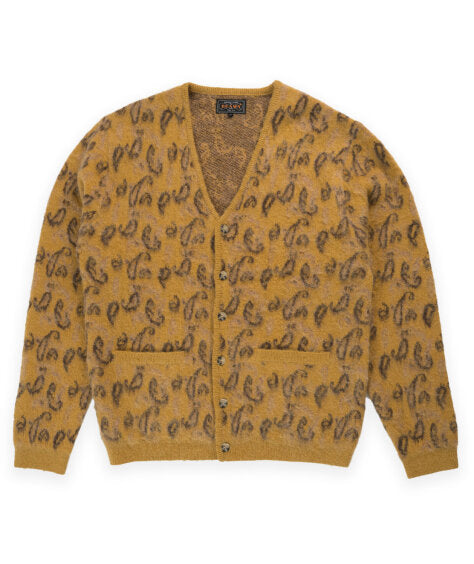 Beams Double Jacquard Paisley Cardigan - Mustard