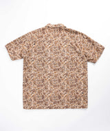 Beams Plus Open Collar Short Sleeve Block Print - Beige