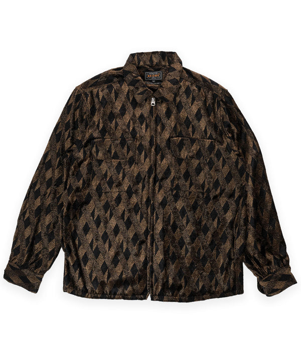 Beams Zipper Jacquard Diamond Pattern Overshirt - Black