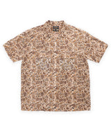 Beams Plus Open Collar Short Sleeve Block Print - Beige