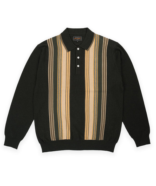 Beams Stripe Knit Polo - Dark Green