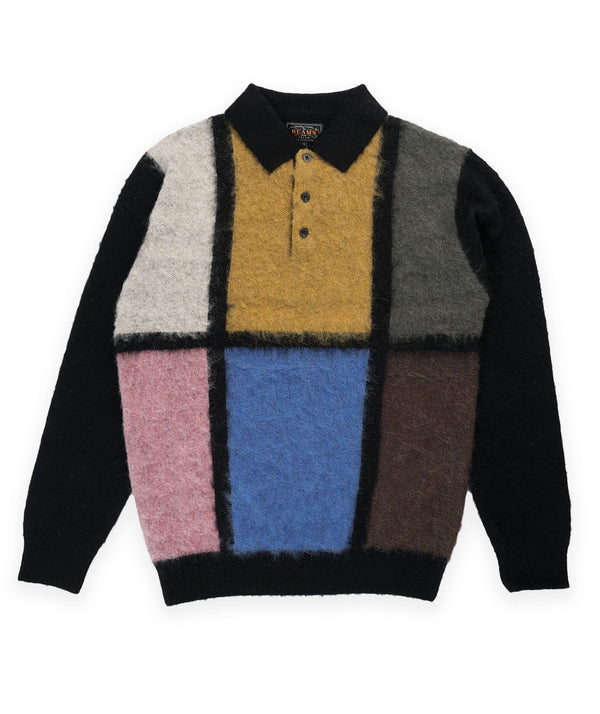 Beams Shaggy Wool Knit Polo - Black