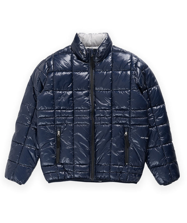 POP Trading Company Quilted Reversible Puffer Jacket - Navy/Drizzle