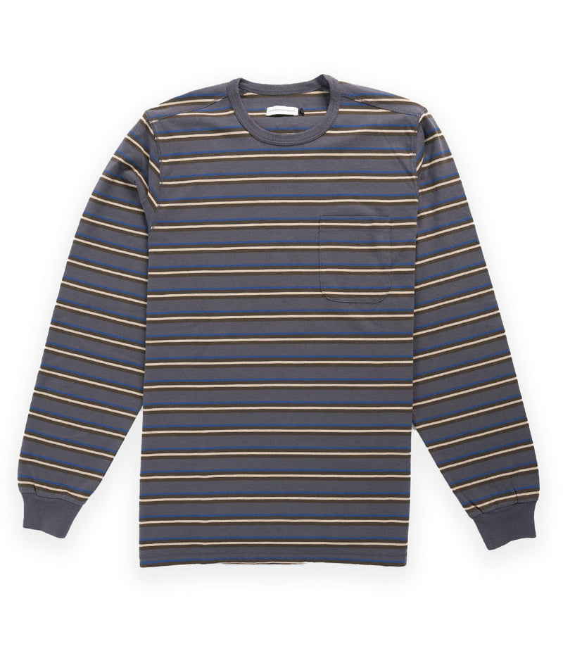 POP Trading Company Striped Long Sleeve Pocket T-Shirt - Charcoal