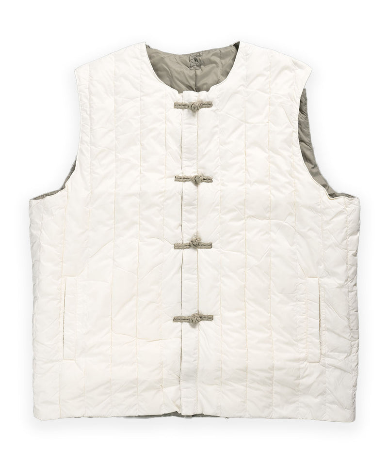 Taion x Beams Reversible China Button Inner Down Vest - Off White/Sage