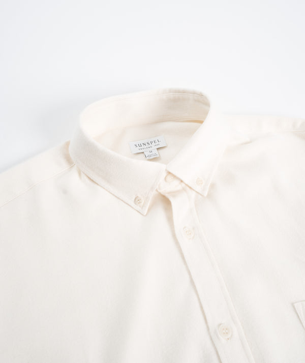 Sunspel Brushed Cotton Flannel Shirt - Ecru