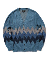 Beams Plus Cardigan Chevron Stripe Jacquard - Indigo