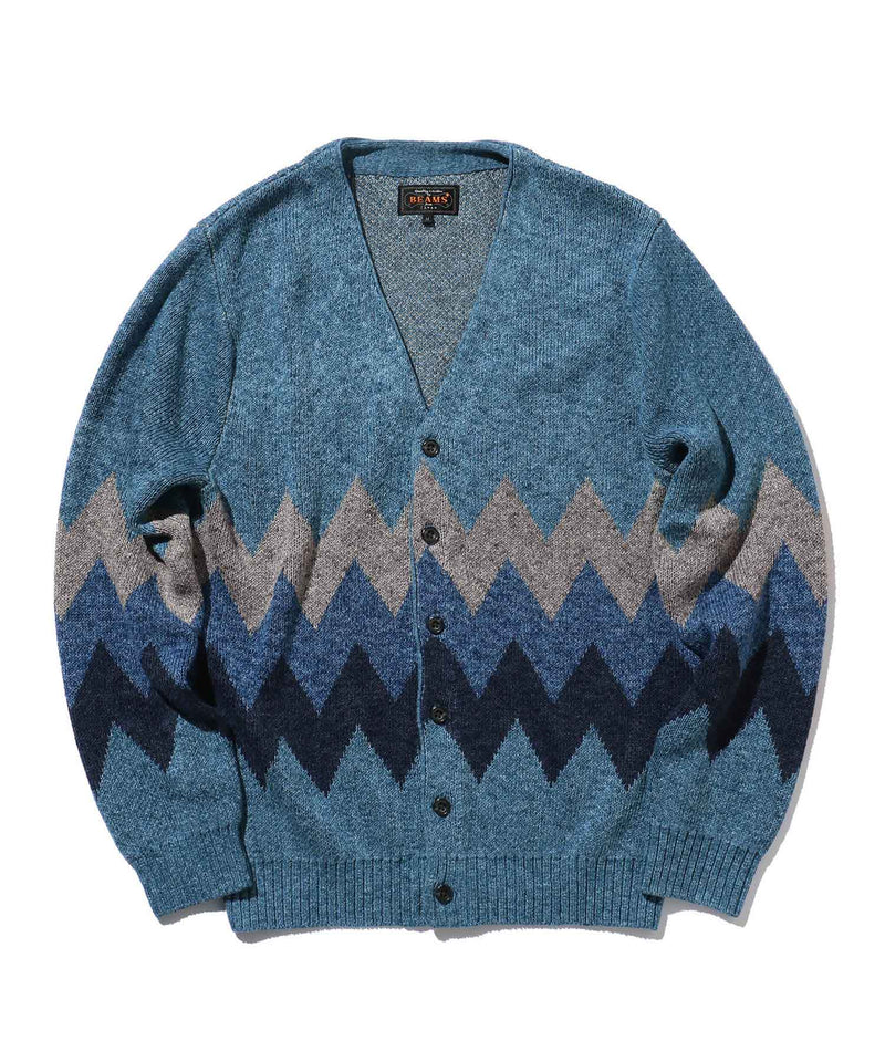 Beams Plus Cardigan Chevron Stripe Jacquard - Indigo