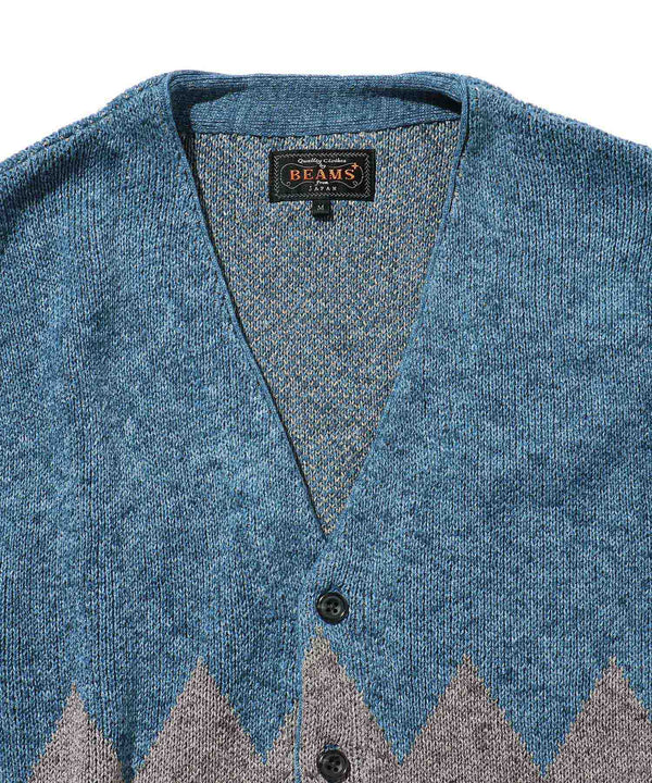 Beams Plus Cardigan Chevron Stripe Jacquard - Indigo