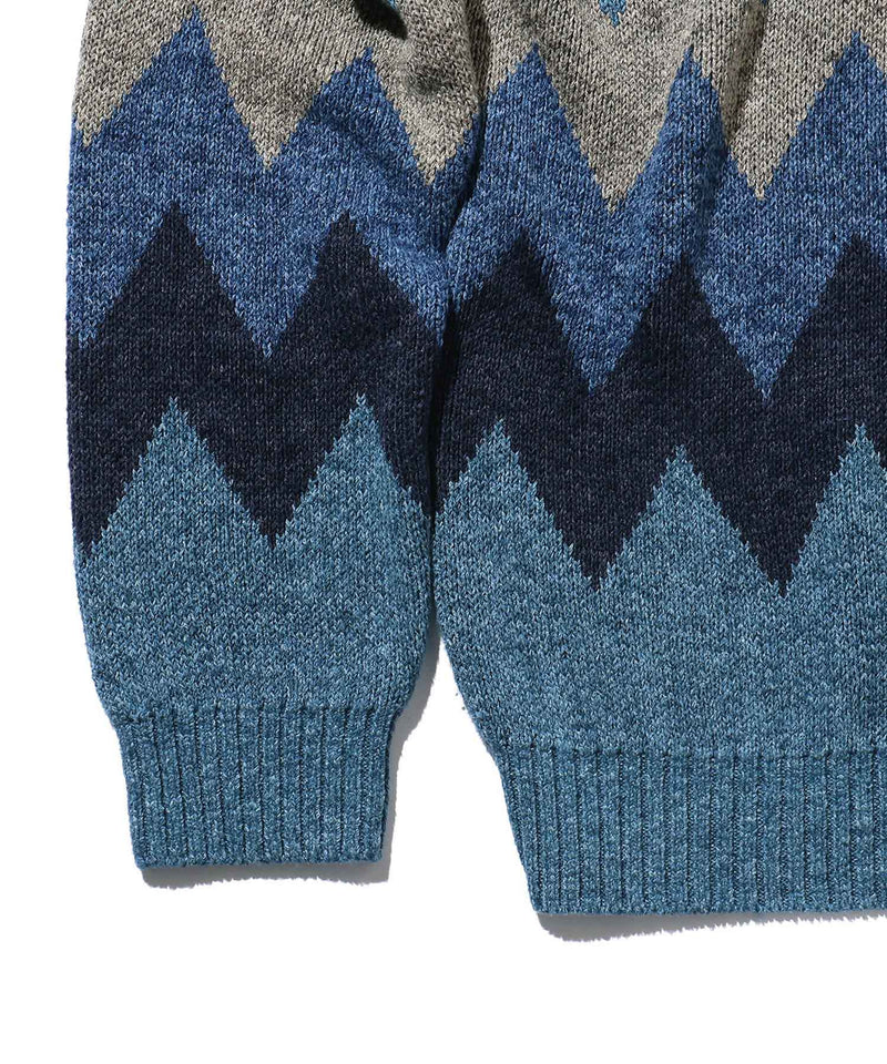 Beams Plus Cardigan Chevron Stripe Jacquard - Indigo