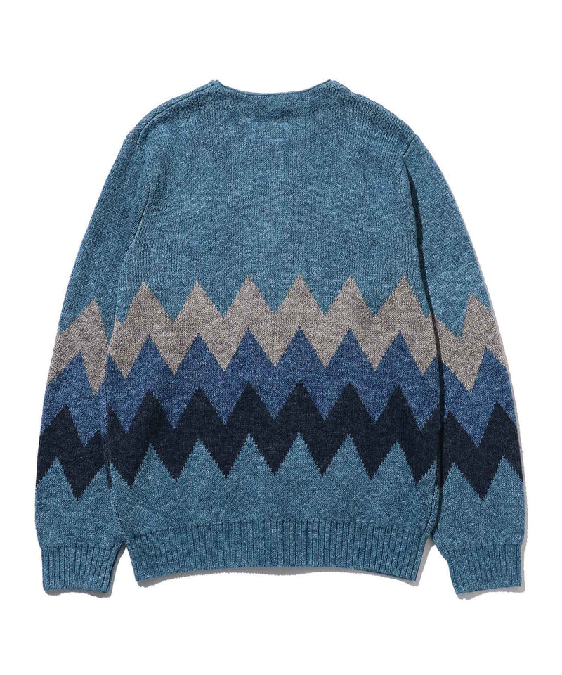 Beams Plus Cardigan Chevron Stripe Jacquard - Indigo