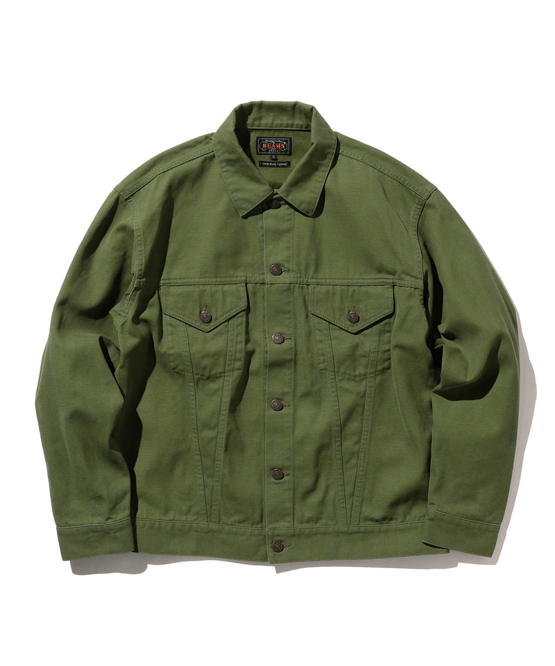 Beams Plus Trucker Jacket Hard Twisted Oxford - Olive