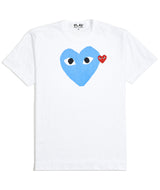 CDG Play: Blue heart T-Shirt "White"