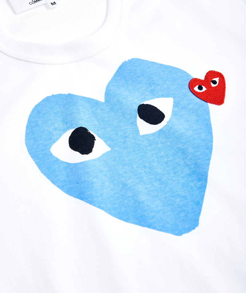 CDG Play: Blue heart T-Shirt "White"