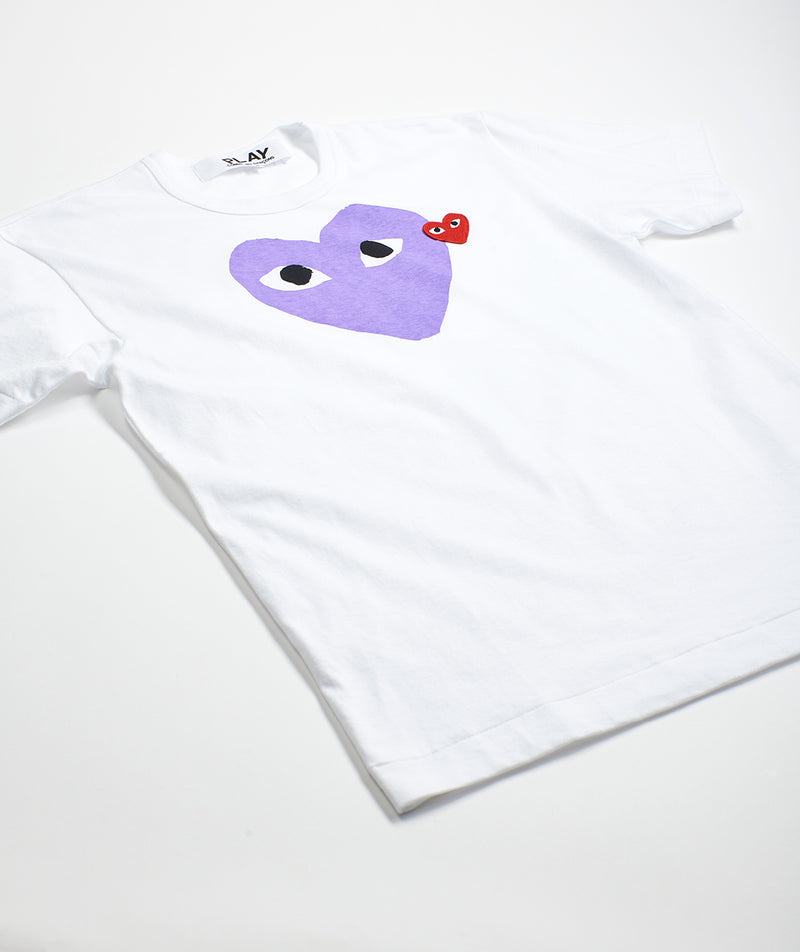 CDG Play Lilac Heart T Shirt White