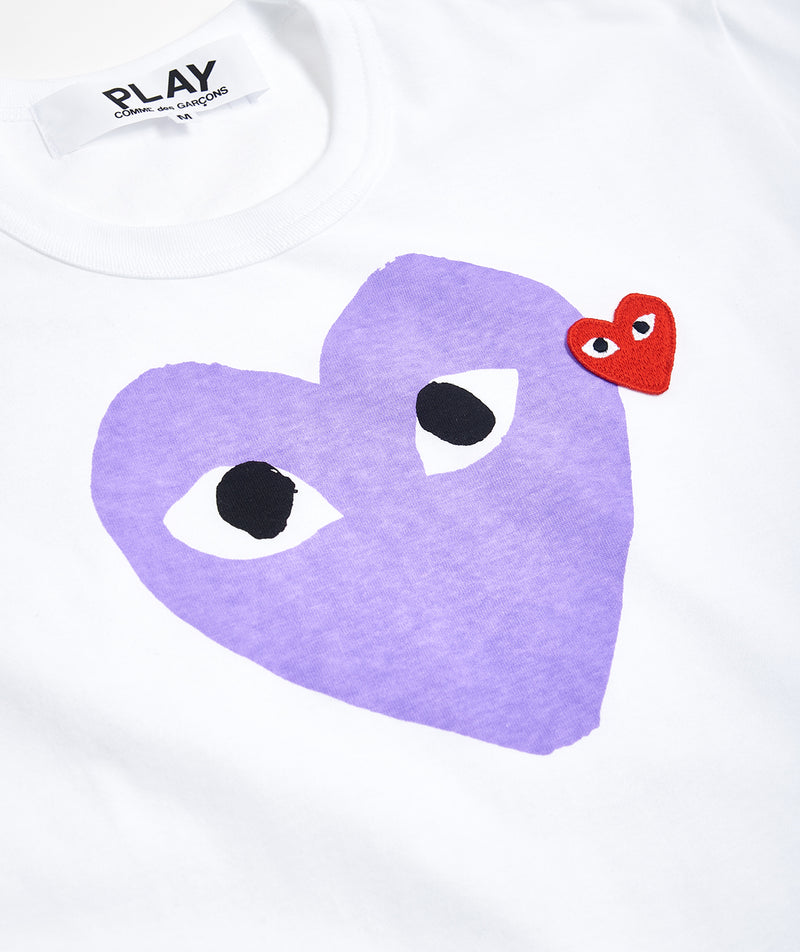 CDG Play Lilac Heart T Shirt White
