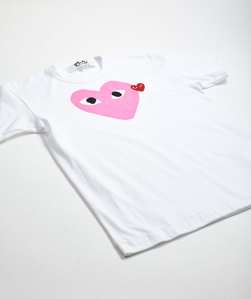 CDG Play: Pink heart T-Shirt "White"
