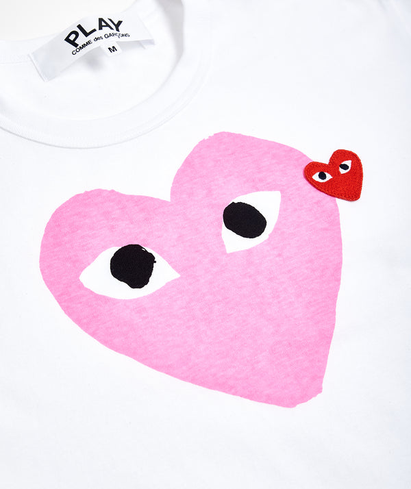 CDG Play: Pink heart T-Shirt "White"