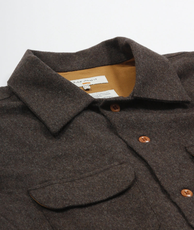 Nudie Jeans - Sten Wool Solid Shirt - Brown Melange