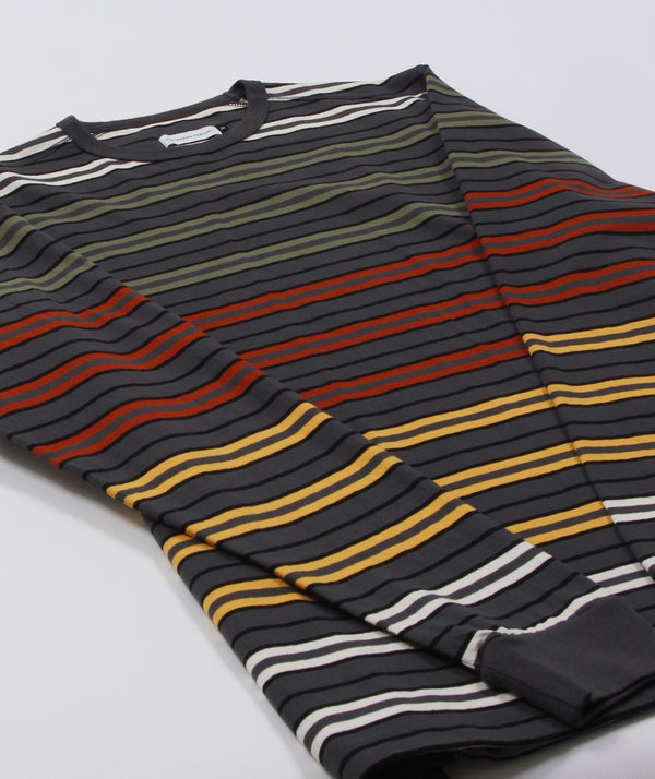 POP - Striped Logo L/S T-Shirt - Charcoal