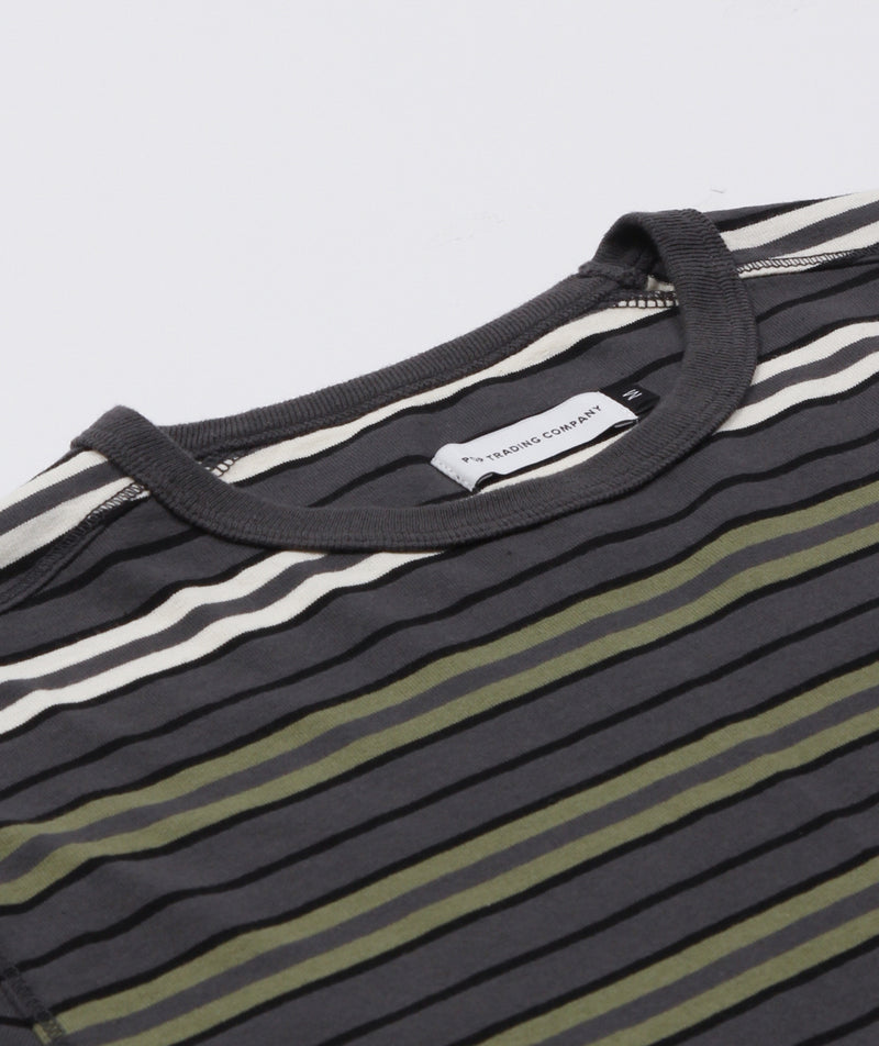 POP - Striped Logo L/S T-Shirt - Charcoal