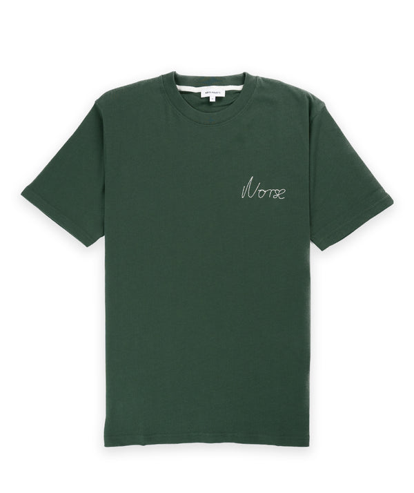 Norse Projects Johannes Chain Stitch Logo T-Shirt - Dartmouth Green