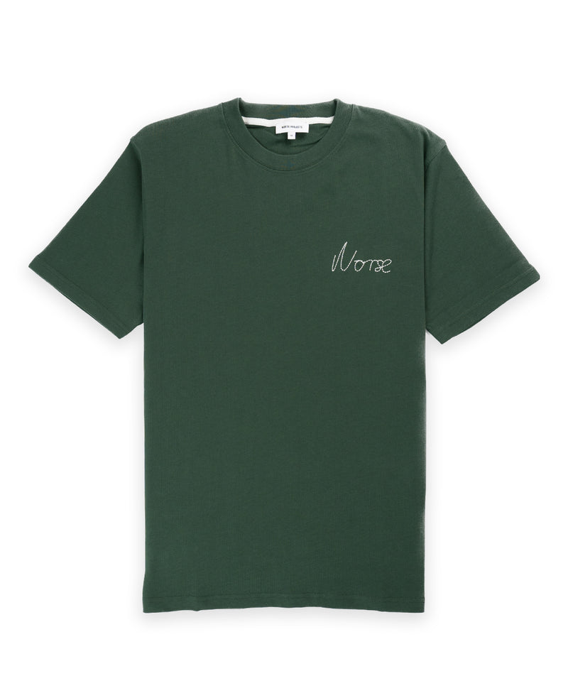 Norse Projects Johannes Chain Stitch Logo T-Shirt - Dartmouth Green