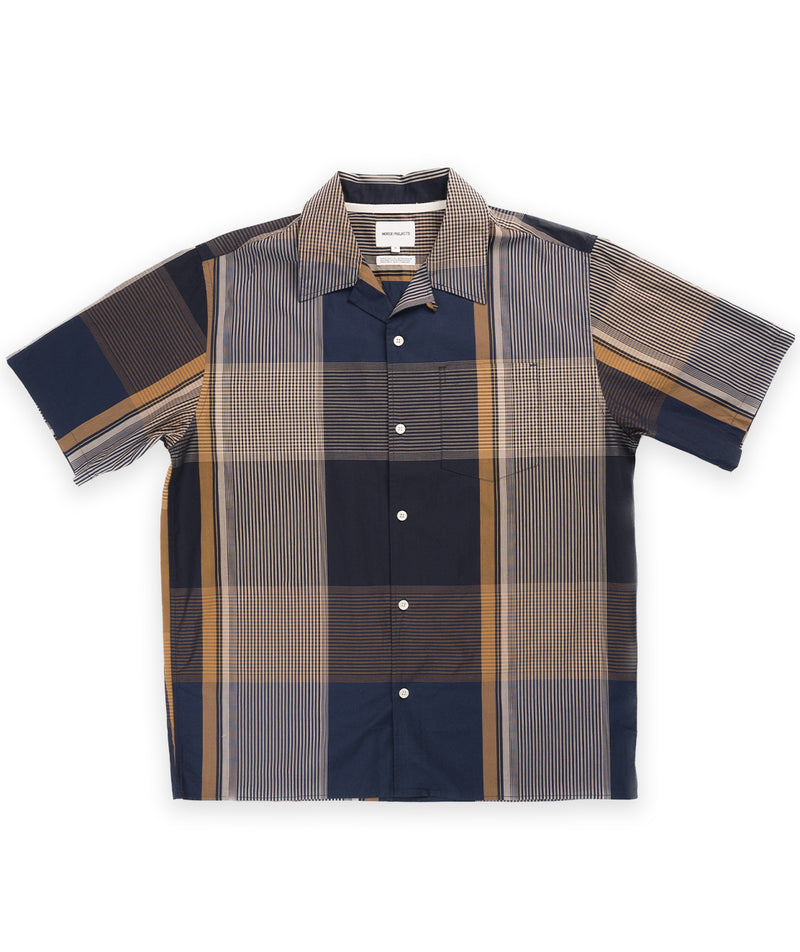 Norse Projects Carsten Light Check SS Shirt - Dark Navy