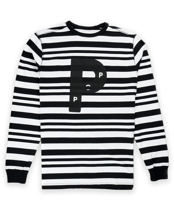 POP Trading Company Big P Striped Longsleeve Top - Black/White