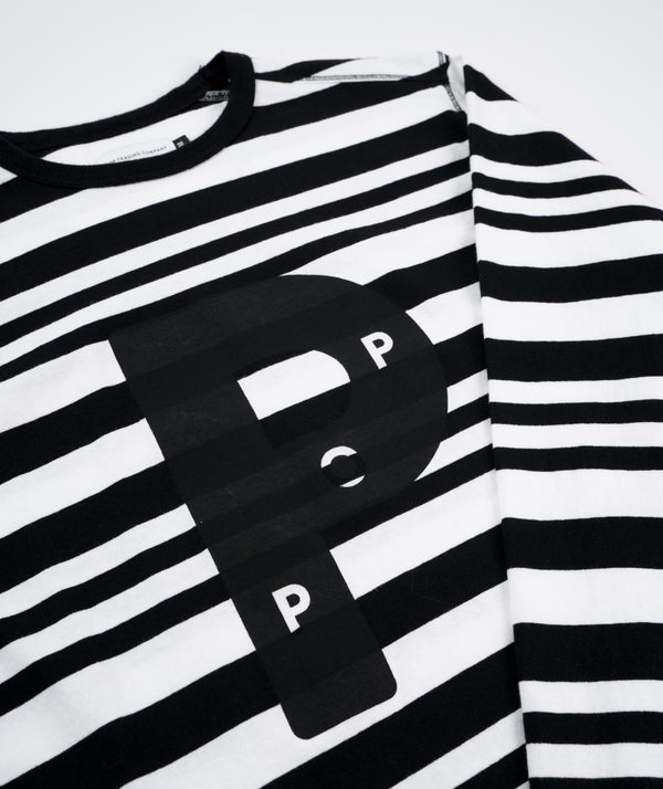 POP Trading Company Big P Striped Longsleeve Top - Black/White